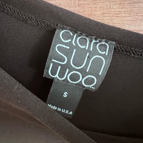 Clara Sun Woo 2 top bundle sz S small black stretch cold shoulder ruffles USA - Picture 7 of 7